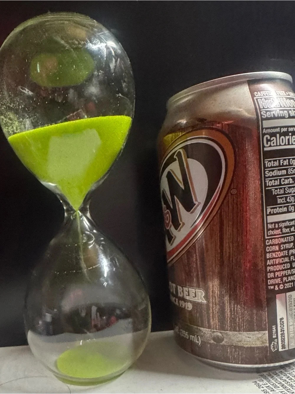 10 minute glass egg timer with lime green sand hour glass 8” tall